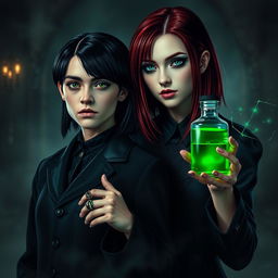 Draco Malfoy from Harry Potter standing beside a dark, mysterious character named Liv