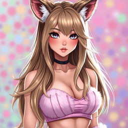 A captivating image of a hot female character with long, flowing brownish-blond hair, styled beautifully