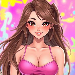 A stunning image of a hot female character with long, flowing brownish-blond hair, styled elegantly