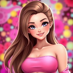 A stunning image of a hot female character with long, flowing brownish-blond hair, styled elegantly