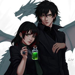 A dark romance scene featuring Draco Malfoy from Harry Potter alongside a character named Liv