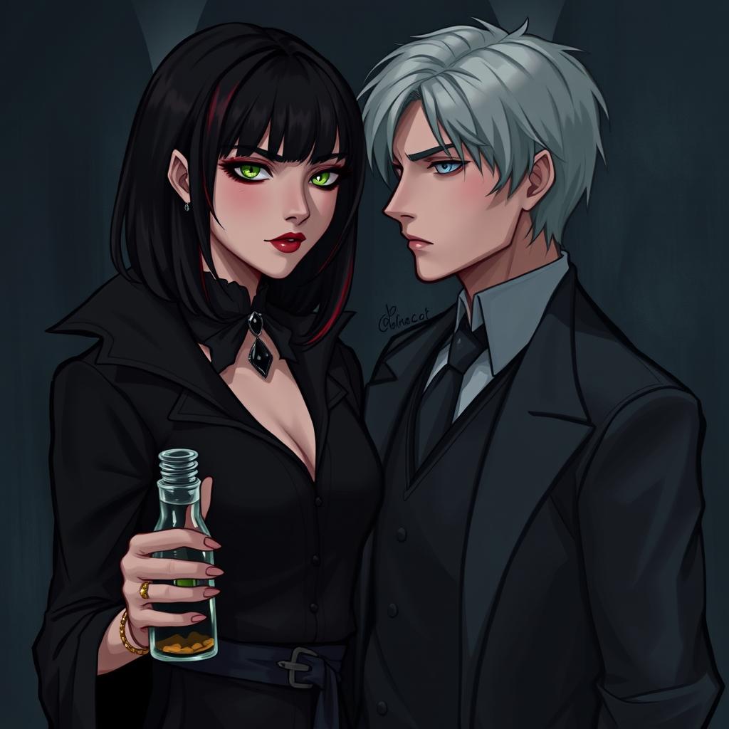 A dark romance scene featuring Draco Malfoy from Harry Potter alongside a character named Liv