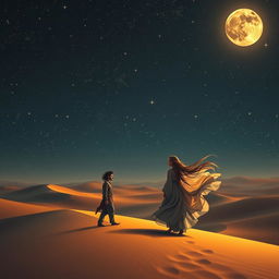 A romantic and mystical scene inspired by the legendary love story of Layla and Majnun