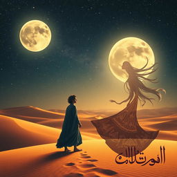 A romantic and mystical scene inspired by the legendary love story of Layla and Majnun