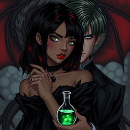 A dark romance-themed illustration featuring Draco Malfoy from the Harry Potter series alongside Liv, a compelling character with dark skin