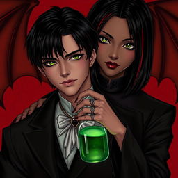 A dark romance-themed illustration featuring Draco Malfoy from the Harry Potter series alongside Liv, a compelling character with dark skin