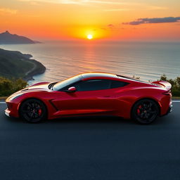 A stunning luxury car parked on a scenic coastal road, showcasing its sleek design with a glossy finish