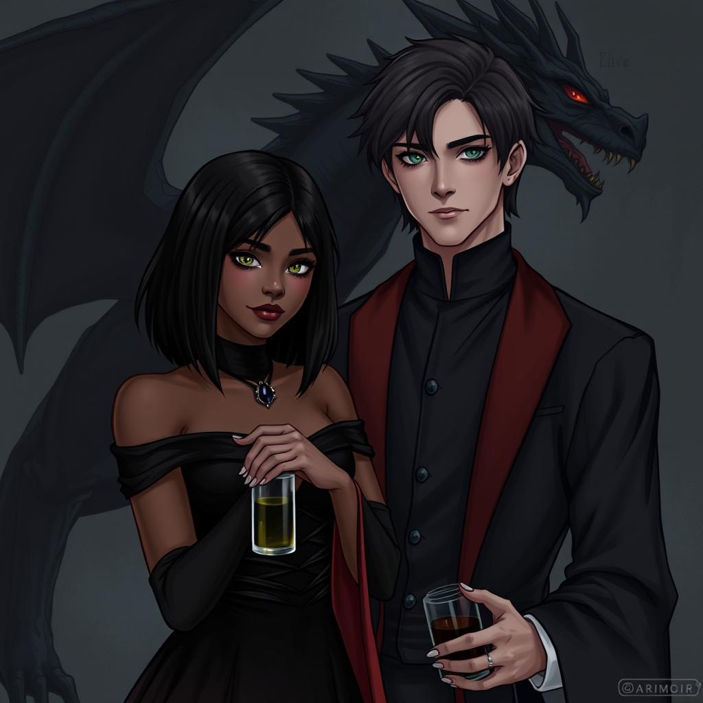 A dark romance scene featuring Draco Malfoy from the Harry Potter series and a character named Liv, who has dark skin