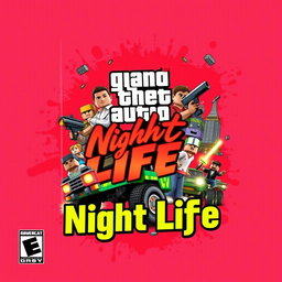 A vibrant and engaging video game cover illustration featuring iconic characters from GTA San Andreas and Minecraft amidst a vivid red splattered background