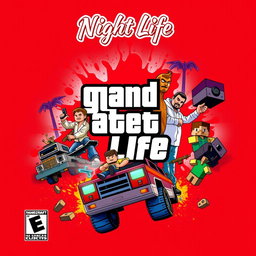 A vibrant and engaging video game cover illustration featuring iconic characters from GTA San Andreas and Minecraft amidst a vivid red splattered background