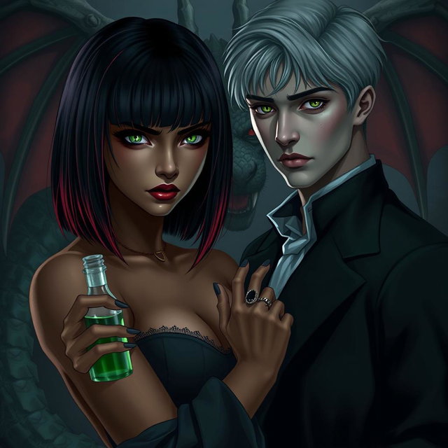 A dark and moody scene featuring Draco Malfoy from the Harry Potter series alongside a new character named Liv