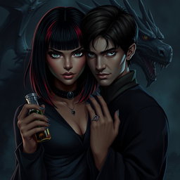 A dark and moody scene featuring Draco Malfoy from the Harry Potter series alongside a new character named Liv