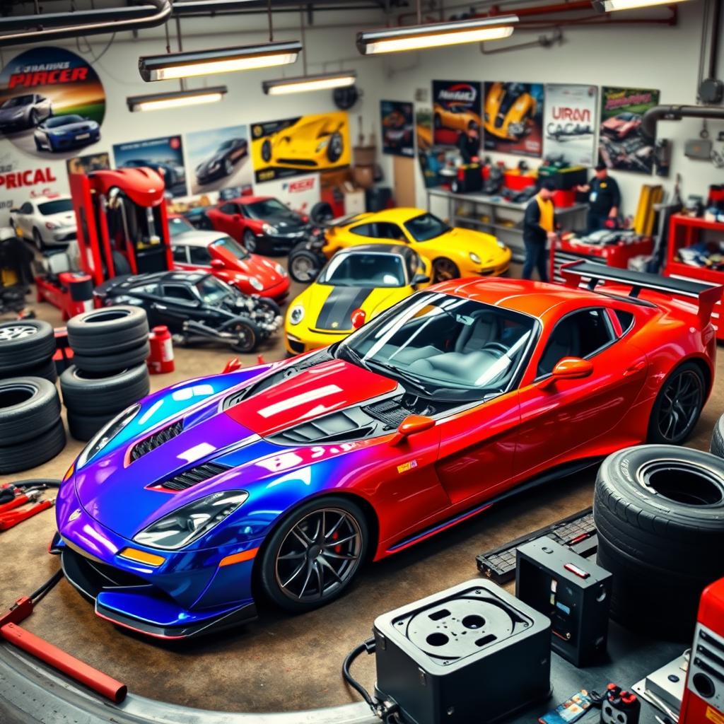 A vibrant, detailed background image featuring a lively car enthusiast's life