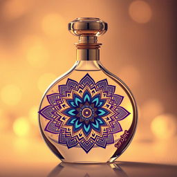 An elegantly designed perfume bottle featuring intricate mandala patterns
