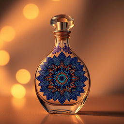 An elegantly designed perfume bottle featuring intricate mandala patterns