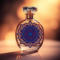 An elegantly designed perfume bottle featuring intricate mandala patterns