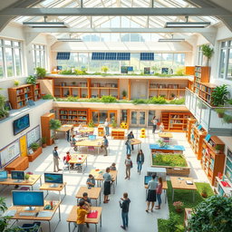 A vision of an ideal school, showcasing a modern educational environment filled with natural light