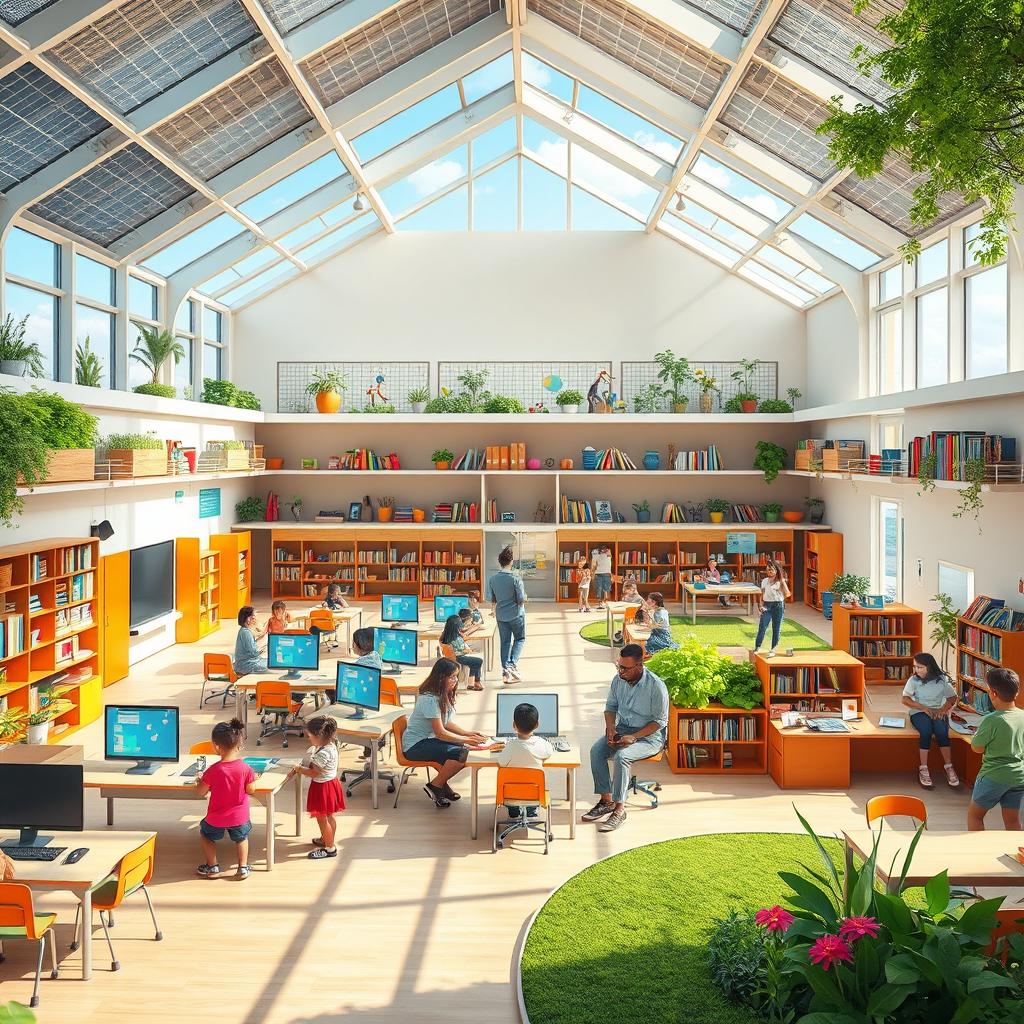 A vision of an ideal school, showcasing a modern educational environment filled with natural light