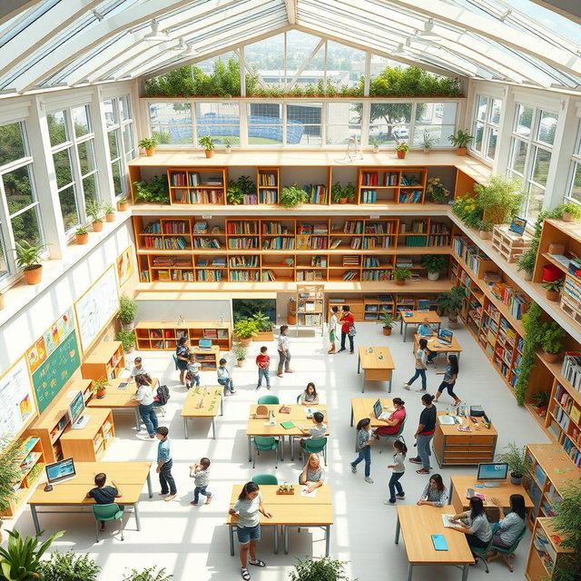 A vision of an ideal school, showcasing a modern educational environment filled with natural light