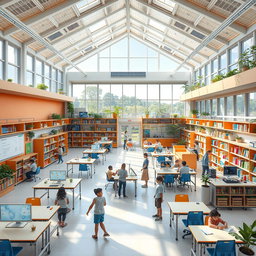 A vision of an ideal school, showcasing a modern educational environment filled with natural light