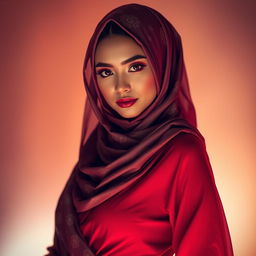 A sensual and artistic portrayal of a woman wearing a beautifully patterned hijab, showcasing an elegant and alluring fashion style