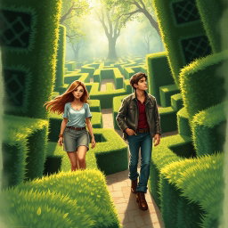 A captivating book cover illustrating two figures navigating a complex, intricate maze