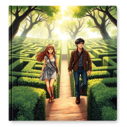 A captivating book cover illustrating two figures navigating a complex, intricate maze
