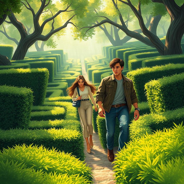 A captivating book cover illustrating two figures navigating a complex, intricate maze