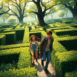 A captivating book cover illustrating two figures navigating a complex, intricate maze