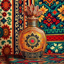 A luxurious perfume bottle with an Eastern-inspired design infused with Aztec elements