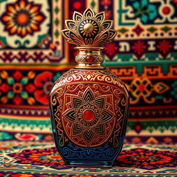 A luxurious perfume bottle with an Eastern-inspired design infused with Aztec elements