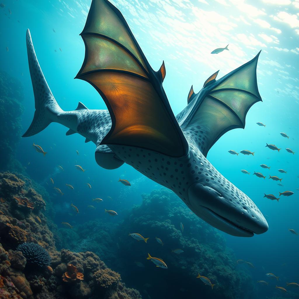 A fascinating hybrid creature that combines the traits of a whale shark and a bat