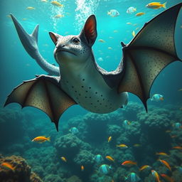 A fascinating hybrid creature that combines the traits of a whale shark and a bat