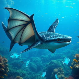 A fascinating hybrid creature that combines the traits of a whale shark and a bat