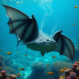 A fascinating hybrid creature that combines the traits of a whale shark and a bat