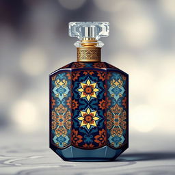 A luxurious perfume bottle with an Eastern design, inspired by Indonesian batik patterns