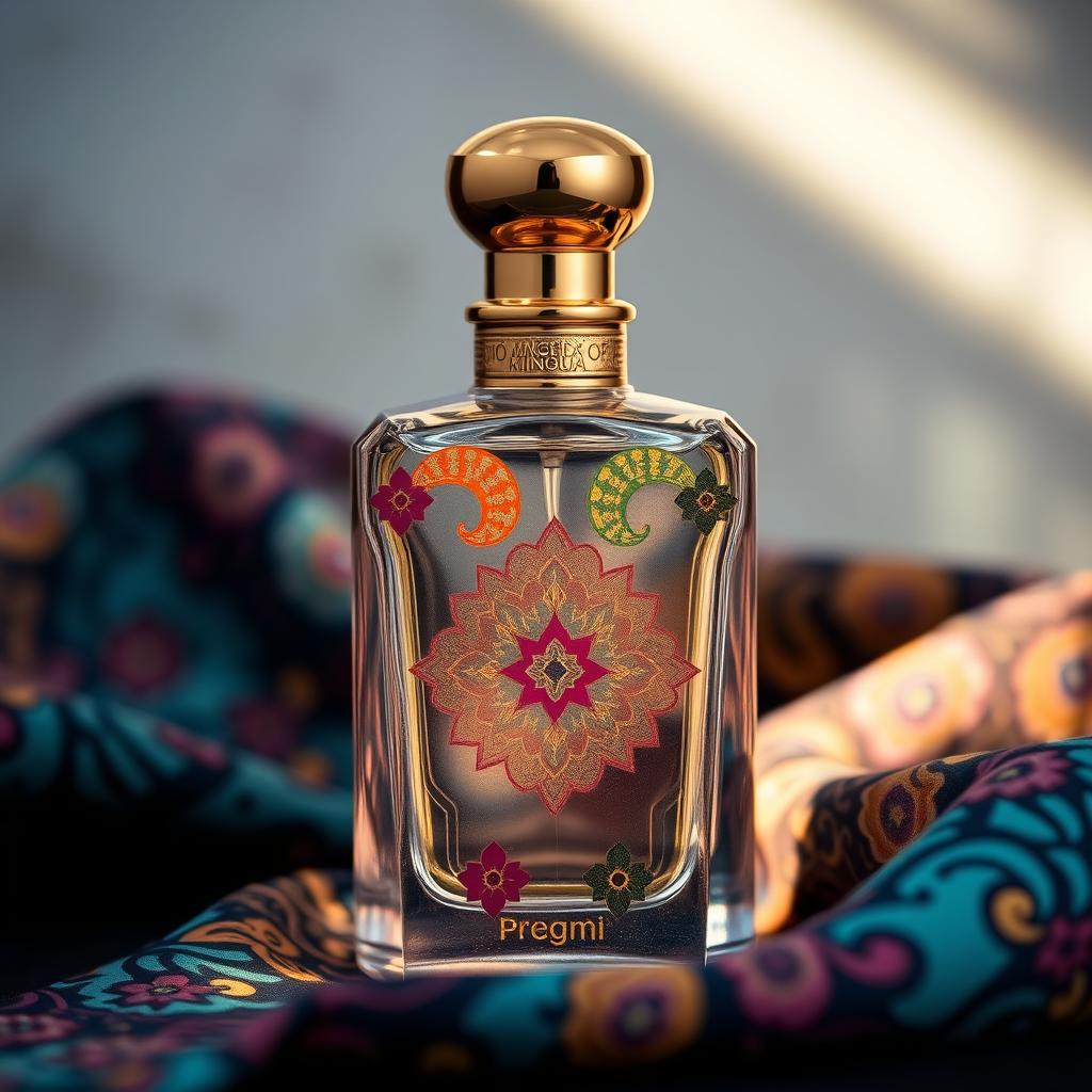 A luxurious perfume bottle inspired by Indonesian batik patterns