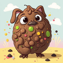 A whimsical and surreal creature that combines elements of dog feces and pigeon excrement, represented in a playful and artistic manner