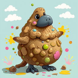 A whimsical and surreal creature that combines elements of dog feces and pigeon excrement, represented in a playful and artistic manner