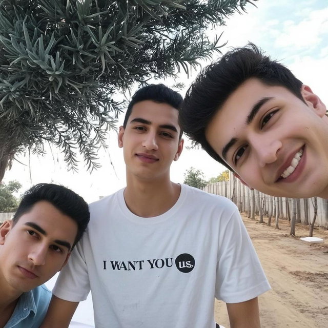 A vibrant and uplifting scene of three confident and happy young men in a picturesque outdoor setting