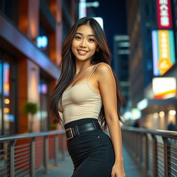 A sexy Korean woman with an attractive body, wearing stylish, form-fitting clothing that accentuates her curves