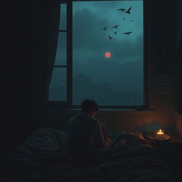 An atmospheric scene inspired by a heartfelt poem, depicting a dimly lit room at night