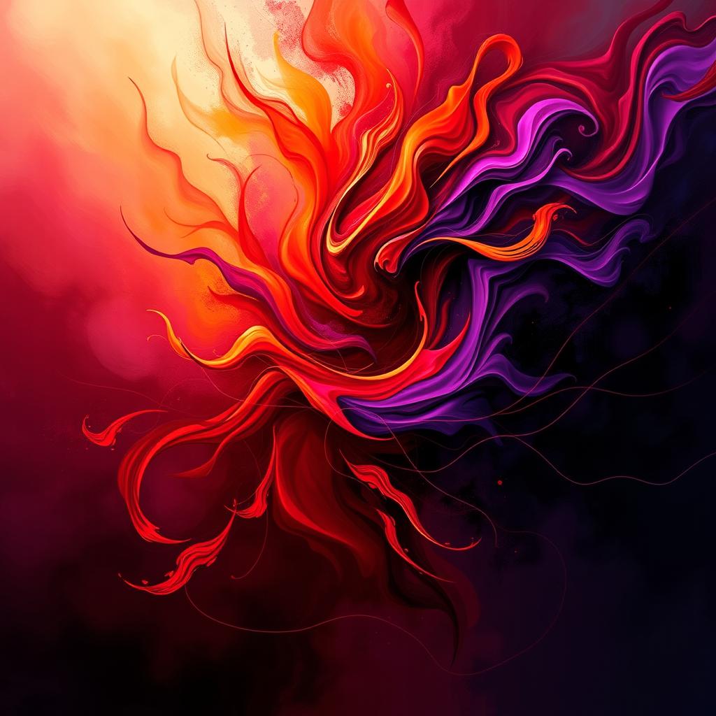 An abstract representation of intense emotion, showcasing vibrant colors and dynamic shapes that evoke passion and energy
