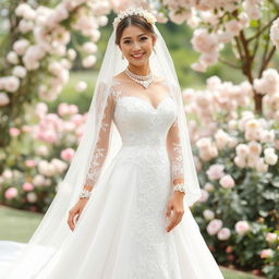 A person wearing a beautiful, elegant wedding outfit
