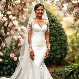 A person wearing a beautiful, elegant wedding outfit