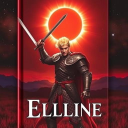 A dramatic red fantasy book cover featuring a blonde-haired man in intricately designed plate mail armor, striking an action pose