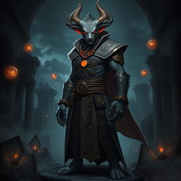 An elegant male loxodon sorcerer, standing tall and poised in a combat stance, displaying confidence and power
