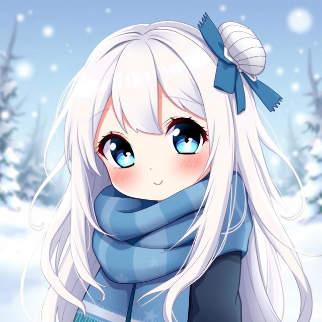 A cute female anime character with long white hair that flows gracefully