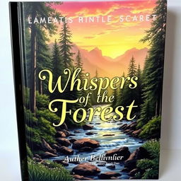 A captivating book cover featuring an enchanting landscape with a magical forest, illustrating dappled sunlight streaming through the tall, ancient trees