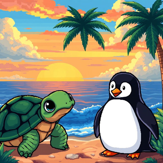 A vibrant and colorful pixel art landscape, designed for a podcast setting